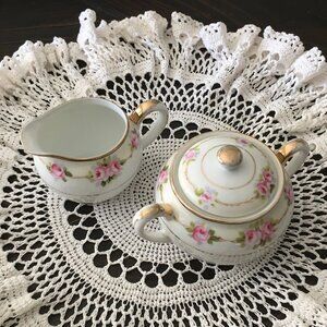 Hand Painted Nippon Floral Porcelain Sugar & Creamer Set